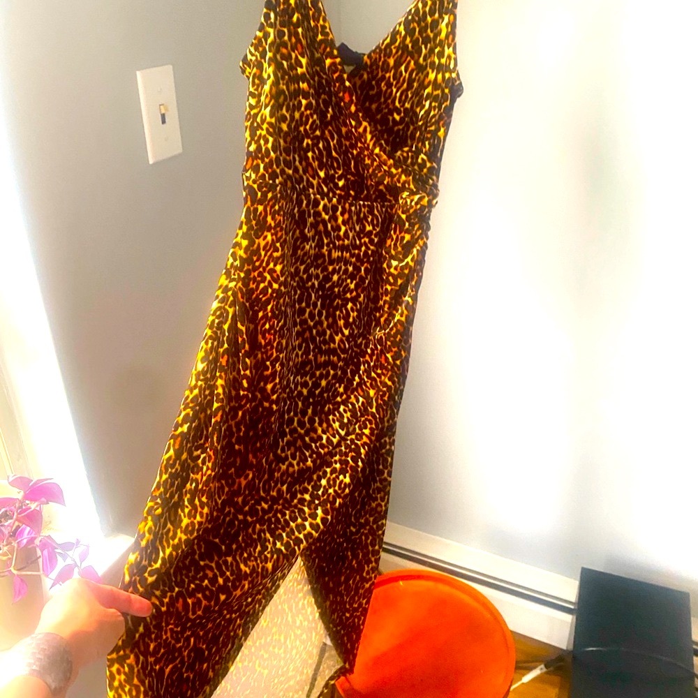 Sexy spaghetti strap leopard print dress.